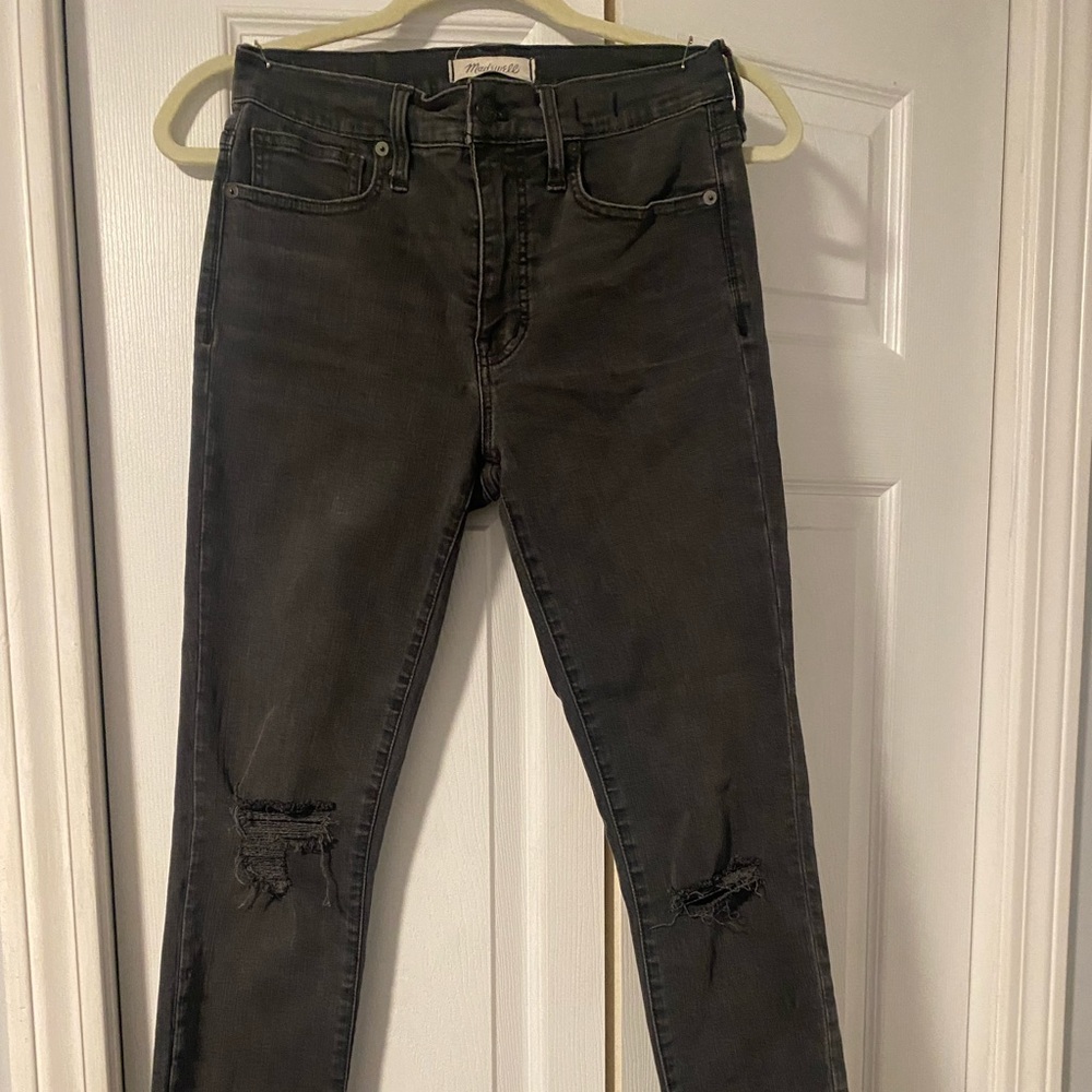 Madewell distressed black jeans size 27T 9” high rise skinny